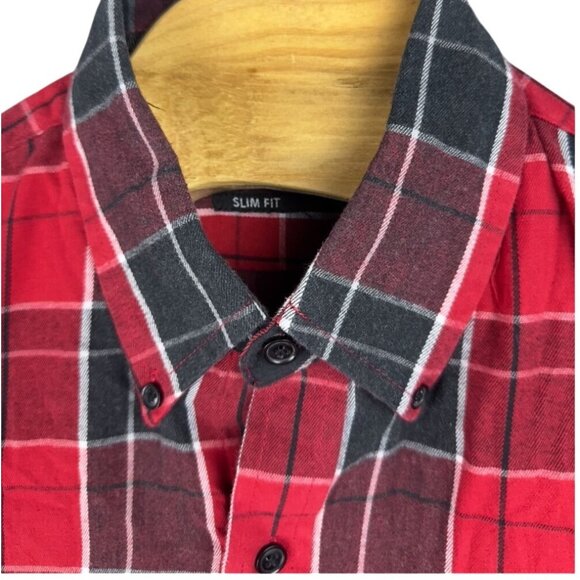 U.S.POLO ASSN Flannel Shirt Men M Red & Black Plaid Slim Fit Long Sleeve Cotton - Picture 3 of 12